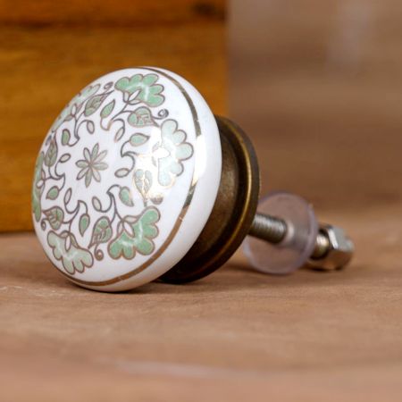 Sage Green Golden Floral Cabinet Knobs for Drawer